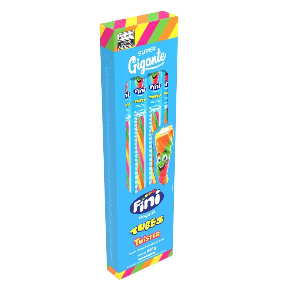 Bala Fini Regaliz Tubes Twister 27g Embalagem com 24 Unidades