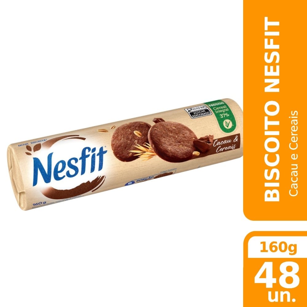 Biscoito Nestlé Nesfit Cacau e Cereais 160g Embalagem com 48 Unidades