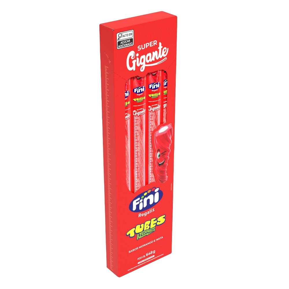 Bala Fini Regaliz Tubes Cítrico Morango 27g Embalagem com 24 Unidades