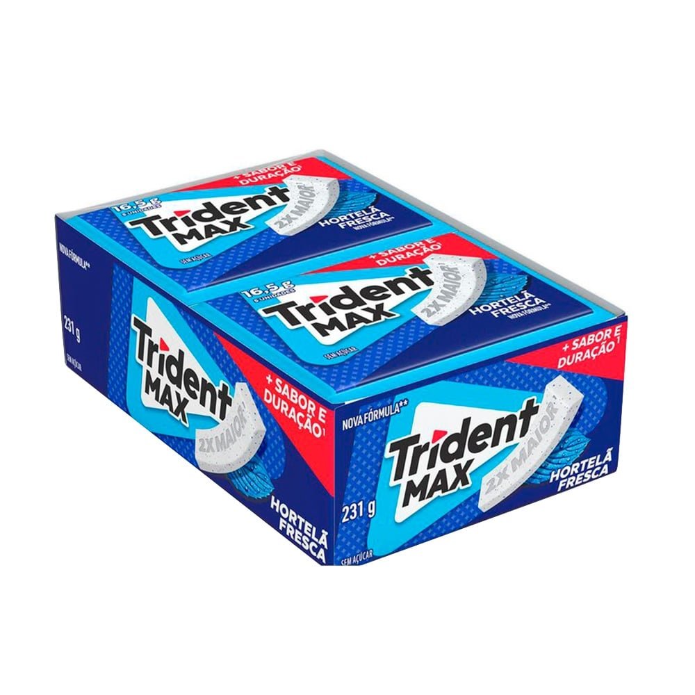 Chiclete Trident Max Hortelã Fresca sem Açúcar 16,5g - Caixa com 14 unidades