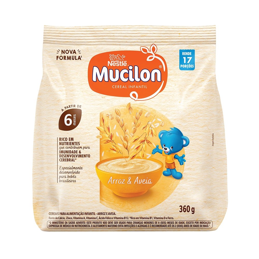 Cereal Infantil Mucilon de Arroz e Aveia 360g - Embalagem com 9 Unidades