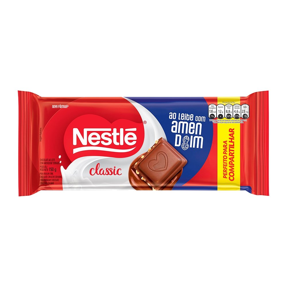 Chocolate Nestlé Classic Amendoim 150g - Embalagem com 22 Unidades