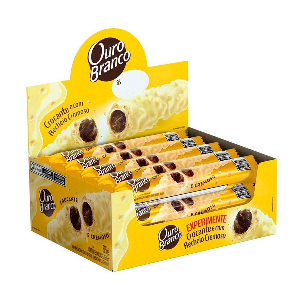 Stick de Wafer Recheado Ouro Branco 25g Display 15 Unidades