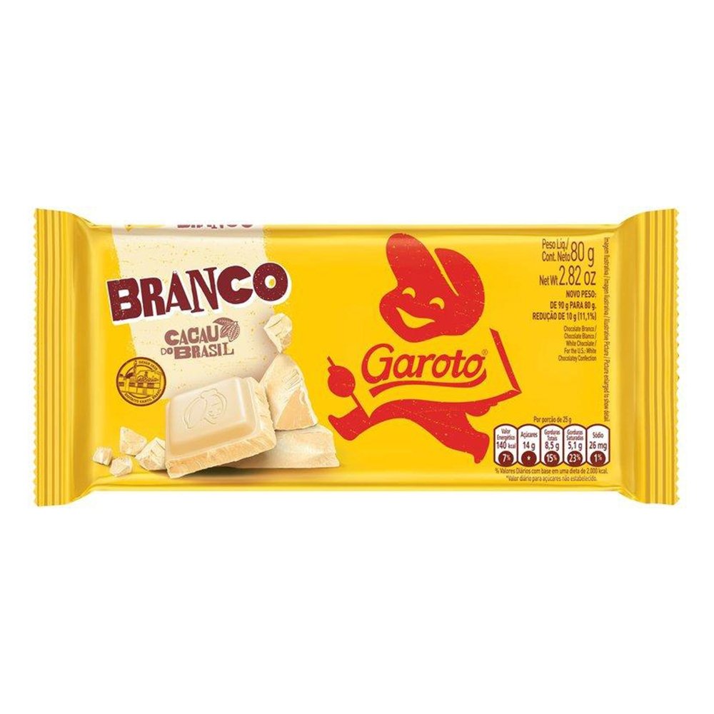Chocolate Branco Garoto Tablete 80g - Embalagem com 16 Unidades