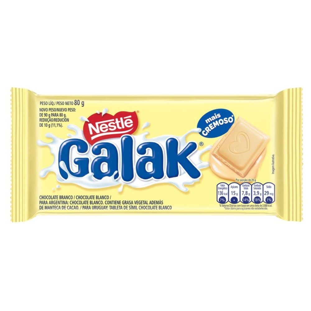 Chocolate Branco Nestlé Galak Tablete 80g - Embalagem com 16 Unidades