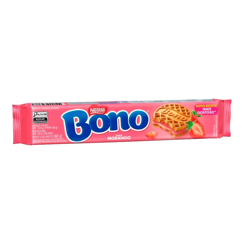 Biscoito Nestle Bono Recheado Morango 90G - Embalagem com 66 Unidade
