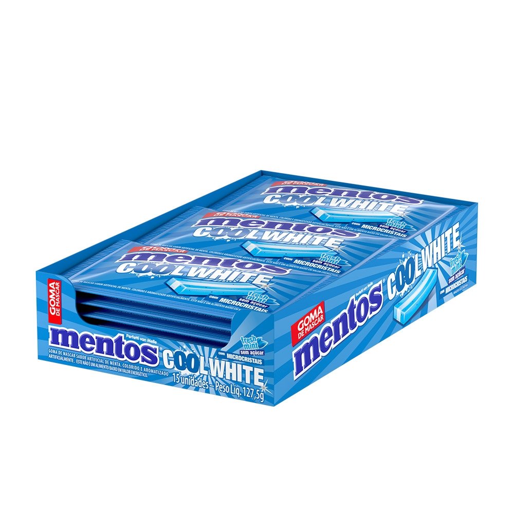 Chiclete Mentos Cool White Peppermint - Caixa com 15 Unidades