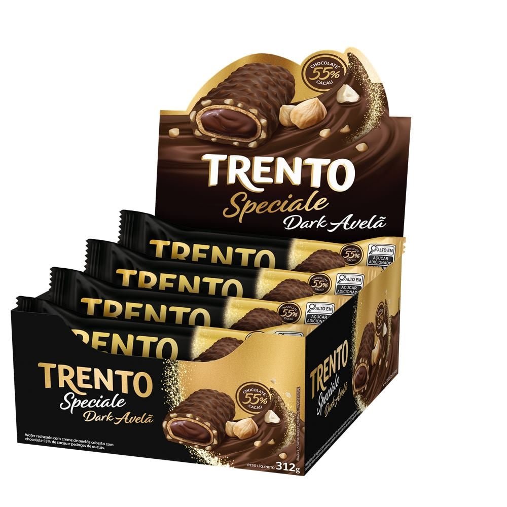 Chocolate Trento Wafer Speciale Dark Avelã 26g - Embalagem com 12 Unidades