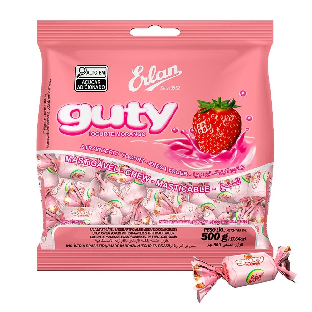 Bala Erlan Mastigável Guty Morango 500g