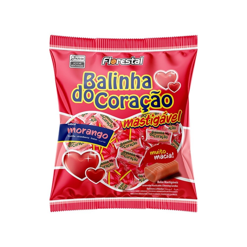 Bala Florestal Mastigável Coração Morango 500g