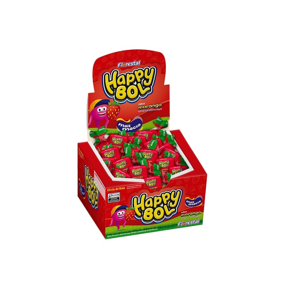 Chiclete Florestal Happy Bola Morango 140g