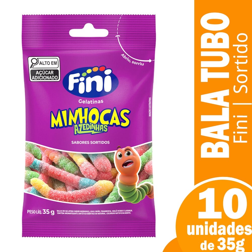 Bala Fini Gelatina Minhoca Cítrica 35g - Embalagem 10 Unidades