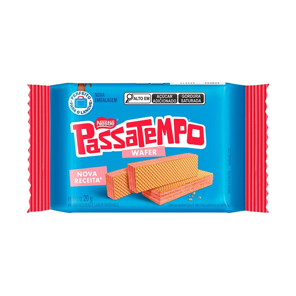 Biscoito Mini Wafer Passatempo Morango 20g - Embalagem com 28 Unidades