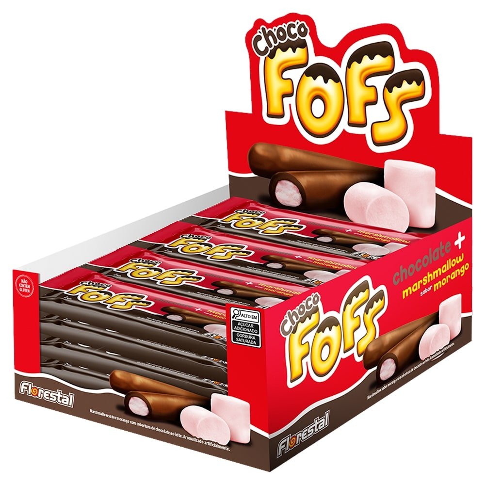 Chocolate Florestal Chocofofs Marshmallow ao Leite Morango 288g - Embalagem com 16 Unidades