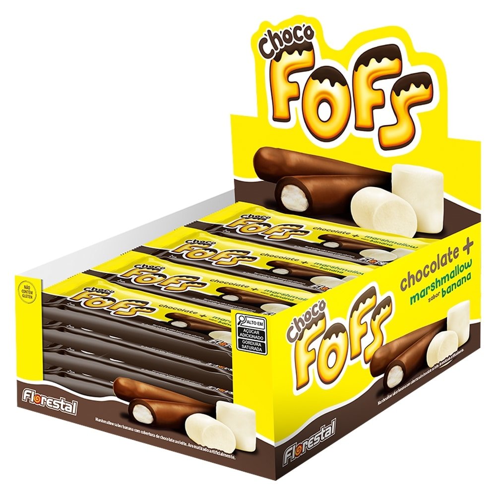Chocolate Florestal Chocofofs Marshmallow ao Leite Banana 288g - Embalagem com 16 Unidades