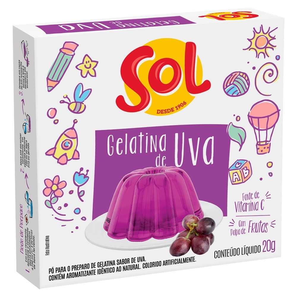 Gelatina de Uva Sol 20g - Embalagem com 36 Unidades