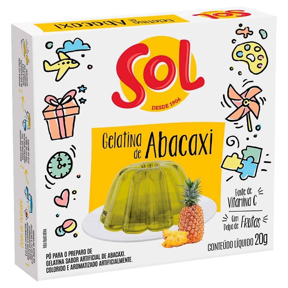 Gelatina de Abacaxi Sol 20g - Embalagem com 36 Unidades