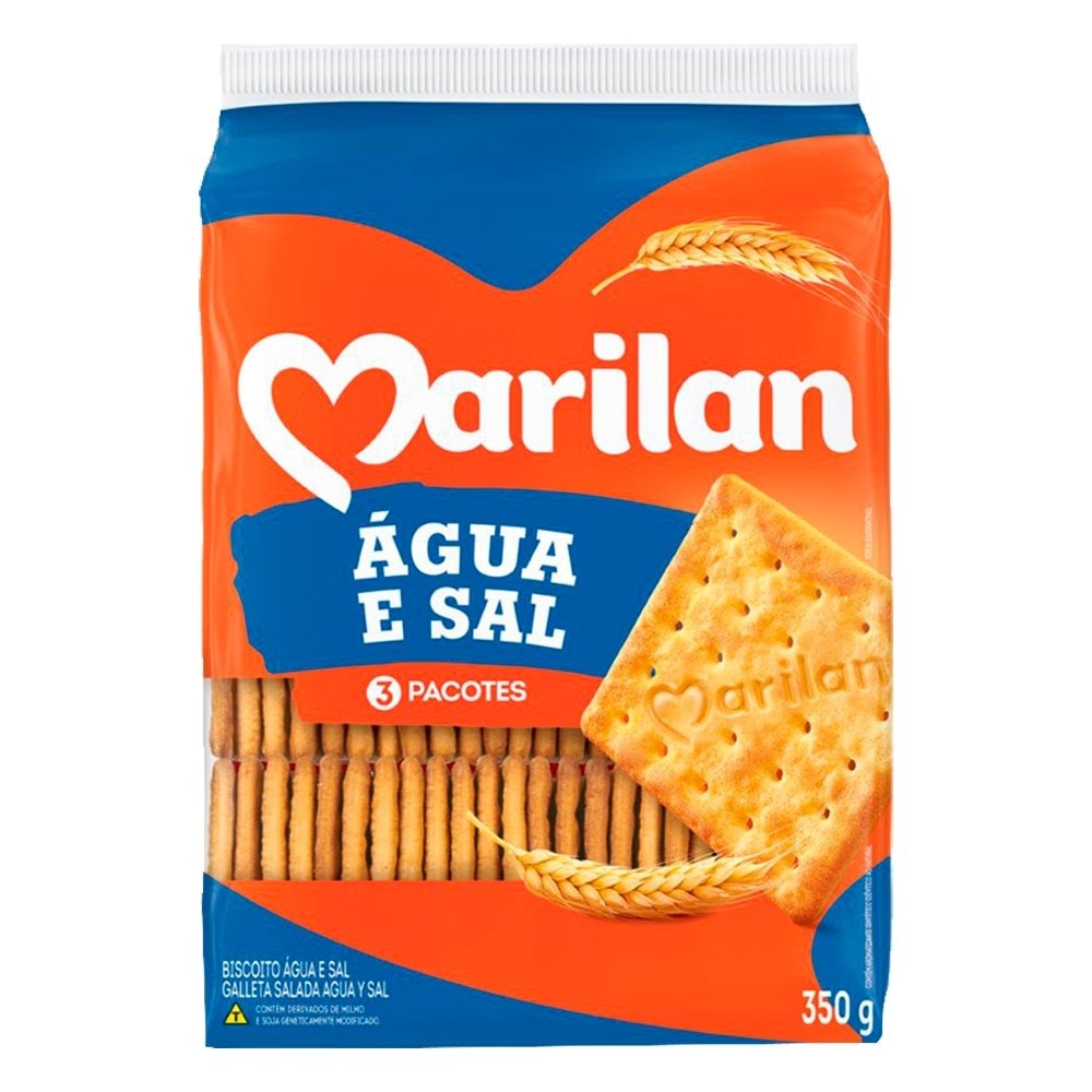 Biscoito Marilan Água e Sal 350g - Embalagem com 27 Unidades
