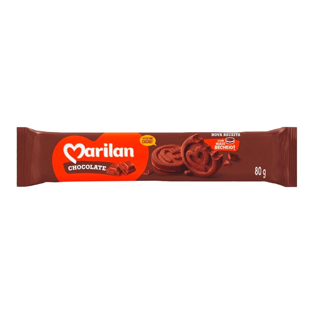 Biscoito Marilan Recheado Chocolate 80g - Embalagem com 50 Unidades