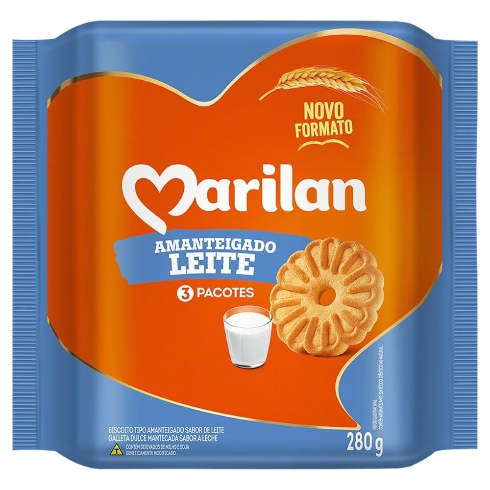 Biscoito Marilan Amanteigado Leite 280g - Embalagem com 30 Unidades