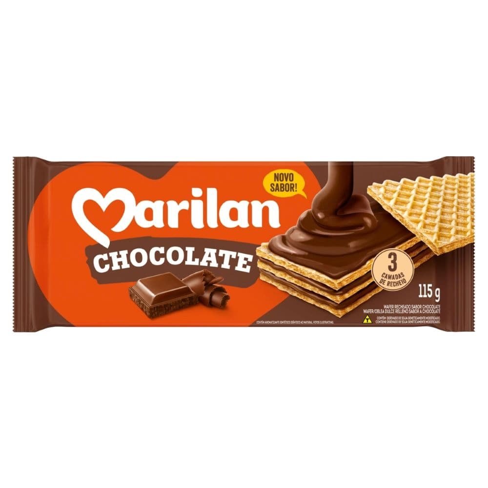 Biscoito Marilan Wafer Chocolate 115g - Embalagem com 40 Unidades