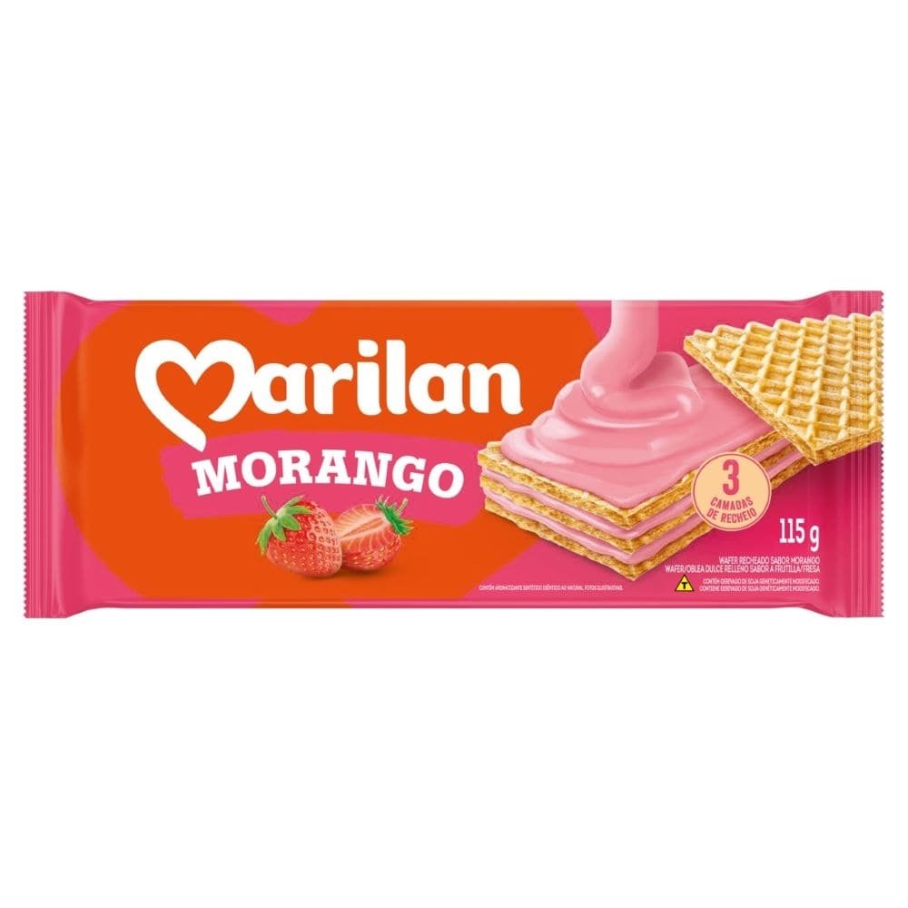 Biscoito Marilan Wafer Morango 115g - Embalagem com 40 Unidades
