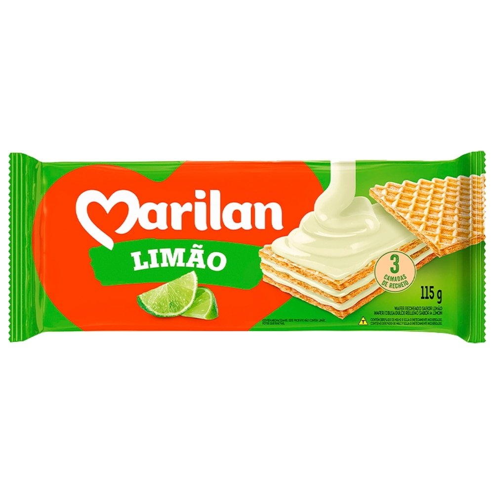 Biscoito Marilan Wafer Limão 115g - Embalagem com 40 Unidades