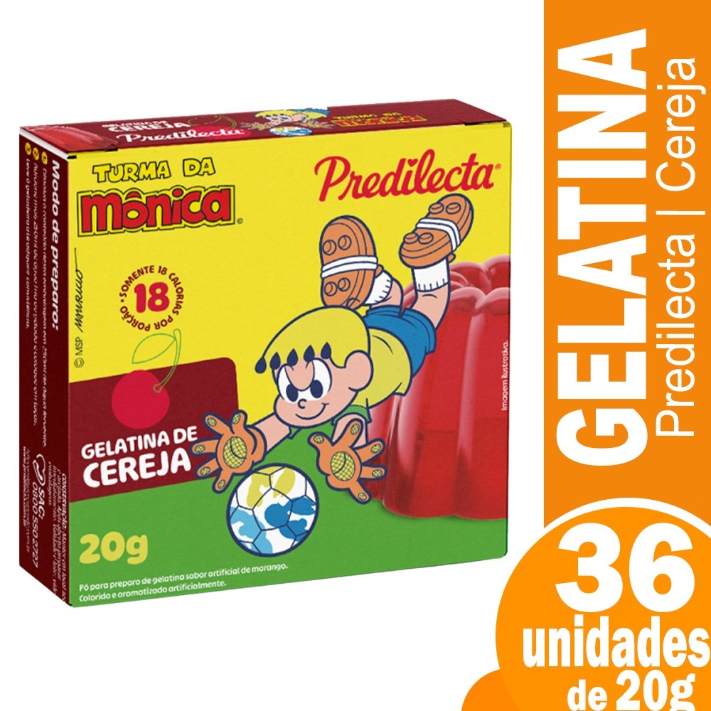 Gelatina Predilecta Cereja Turma da Mônica 20g ¿ Embalagem 36 Unidades