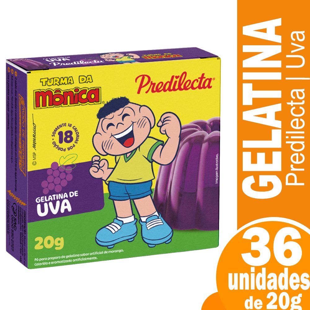Gelatina Predilecta Uva Turma da Mônica 20g - Embalagem com 36 Unidades