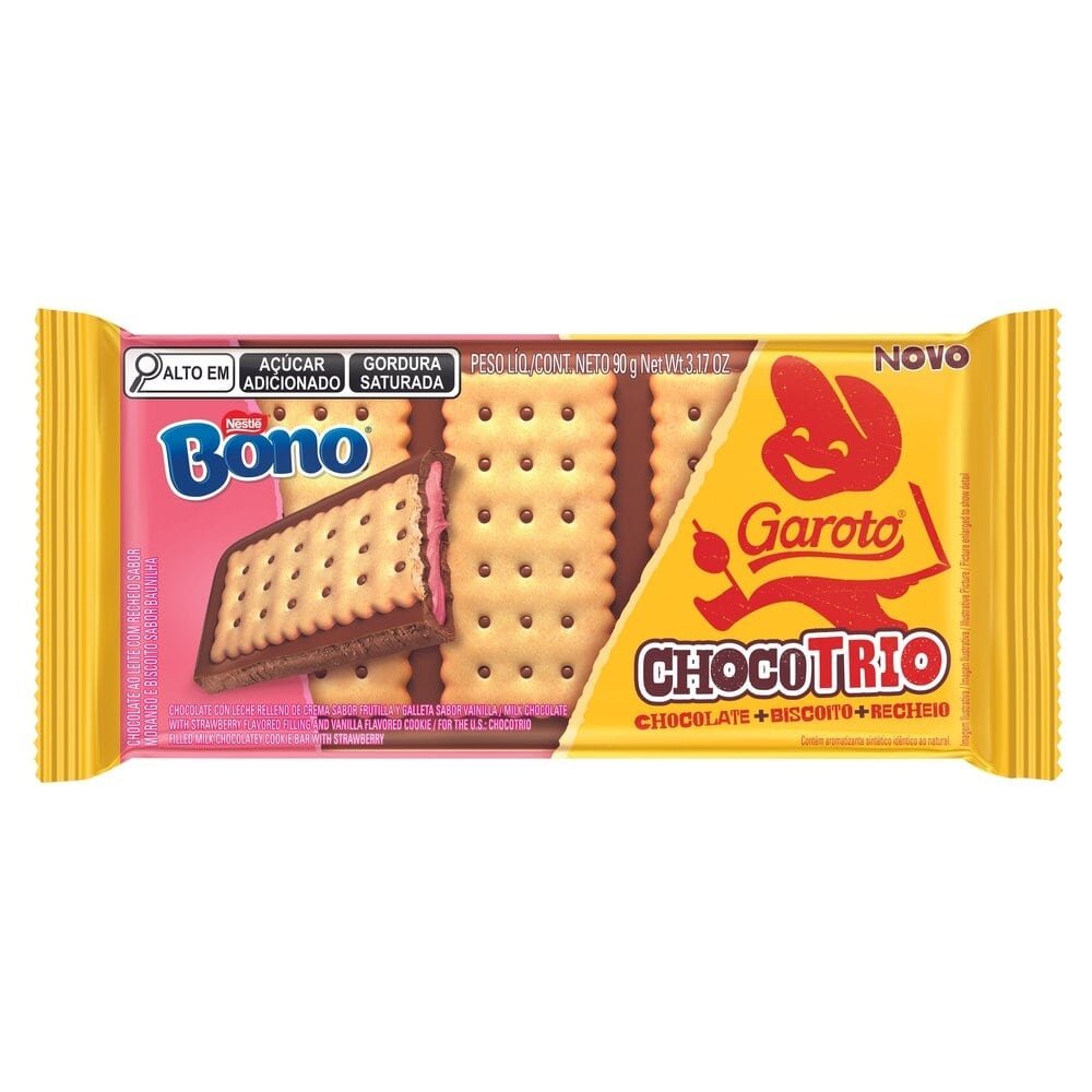 Chocolate Garoto Chocotrio Bono Morango 90g - Embalagem com 12 Unidades