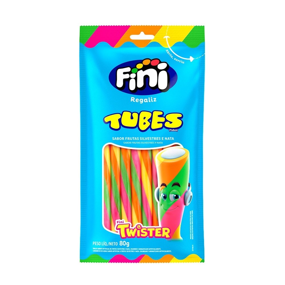 Bala Fini Regaliz Tubes Twister 80g - Embalagem com 12 Unidades