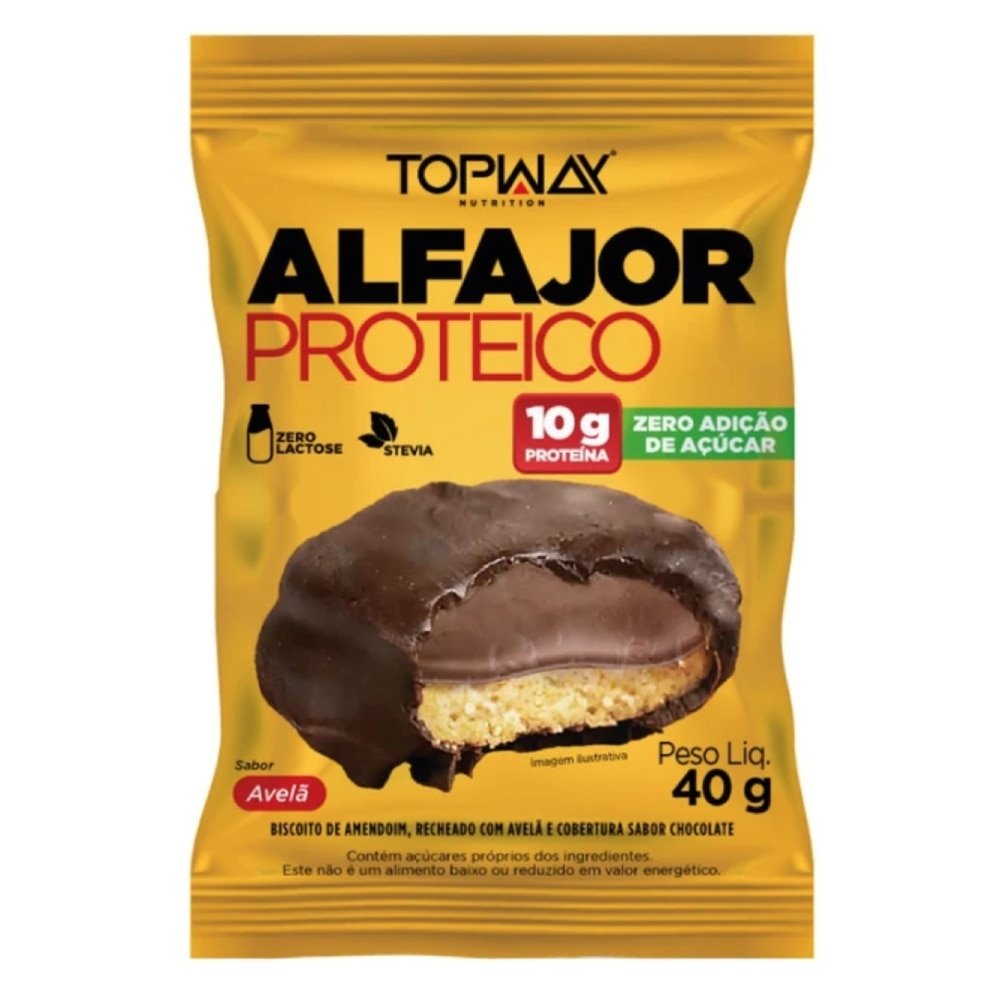 Alfajor Topway com Proteína Amendoim Avelã Chocolate 40g - Embalagem com 10 Unidades
