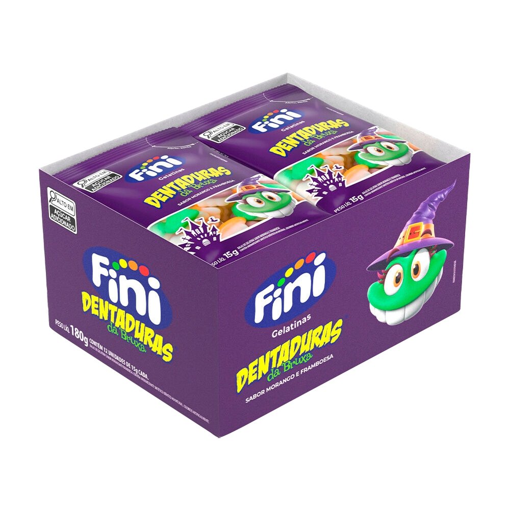 Bala Fini Dentadura Bruxa 15g - Embalagem com 12 Unidades