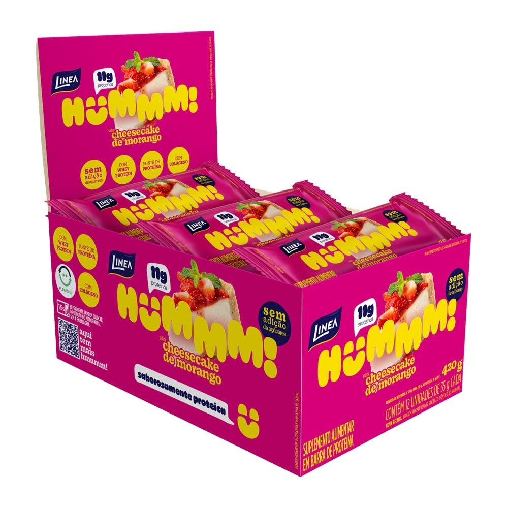 Barra de Proteína Linea Hummm Cheesecake Morango 35g - Embalagem com 12 Unidades