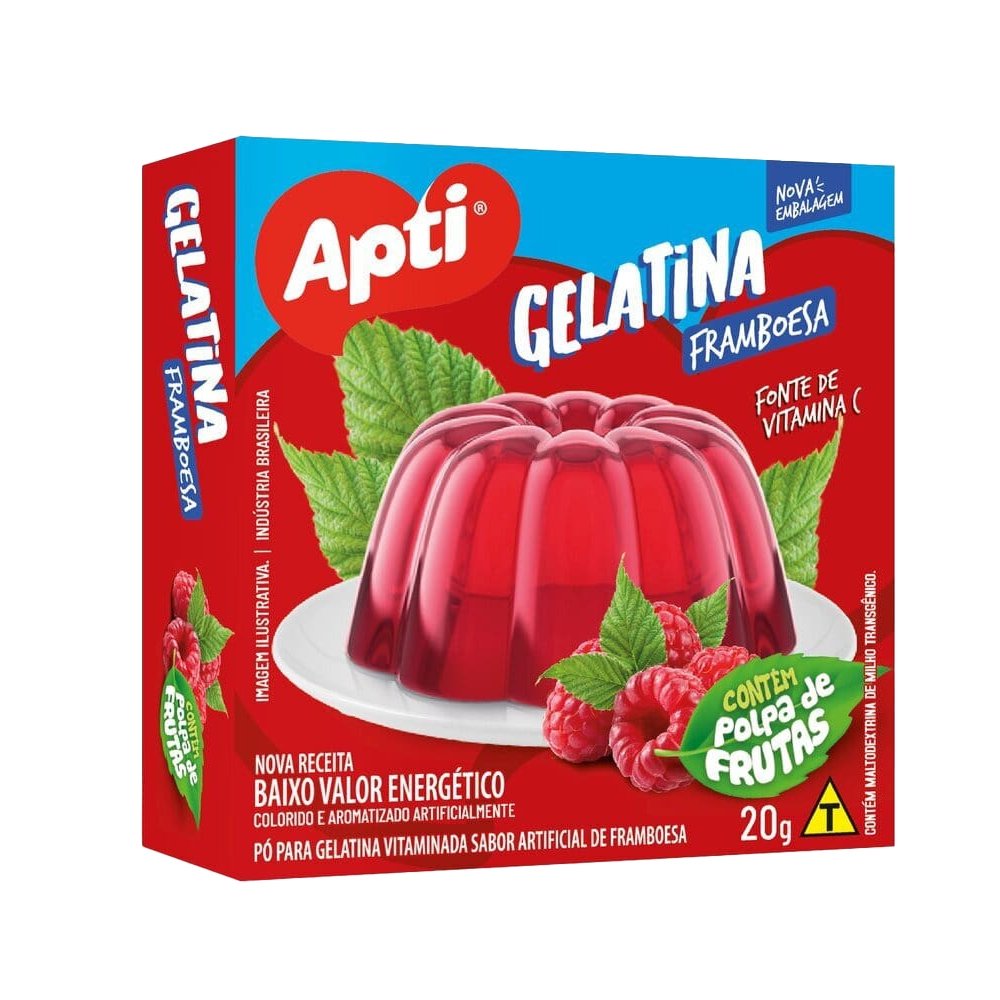 Gelatina Apti Framboesa 20g - Embalagem com 18 Unidades