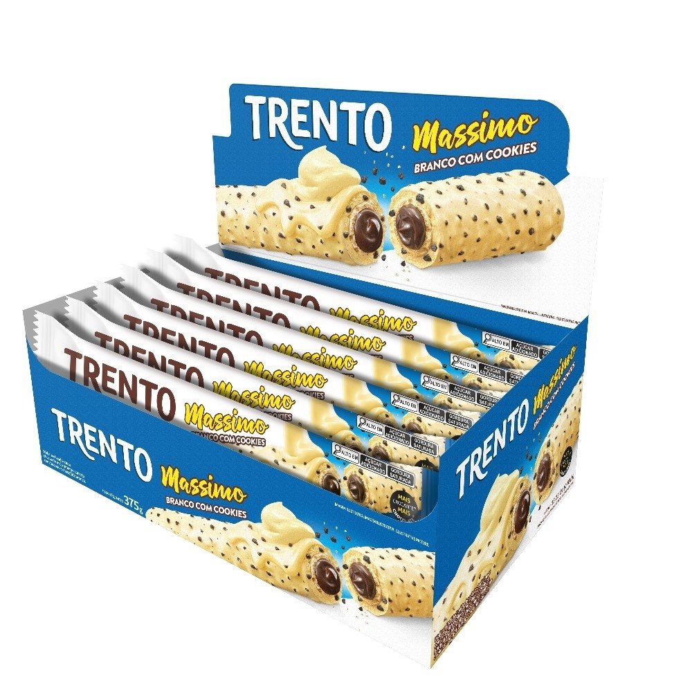Chocolate Trento Wafer Massimo Branco com Cookies 25g - Embalagem com 15 Unidades