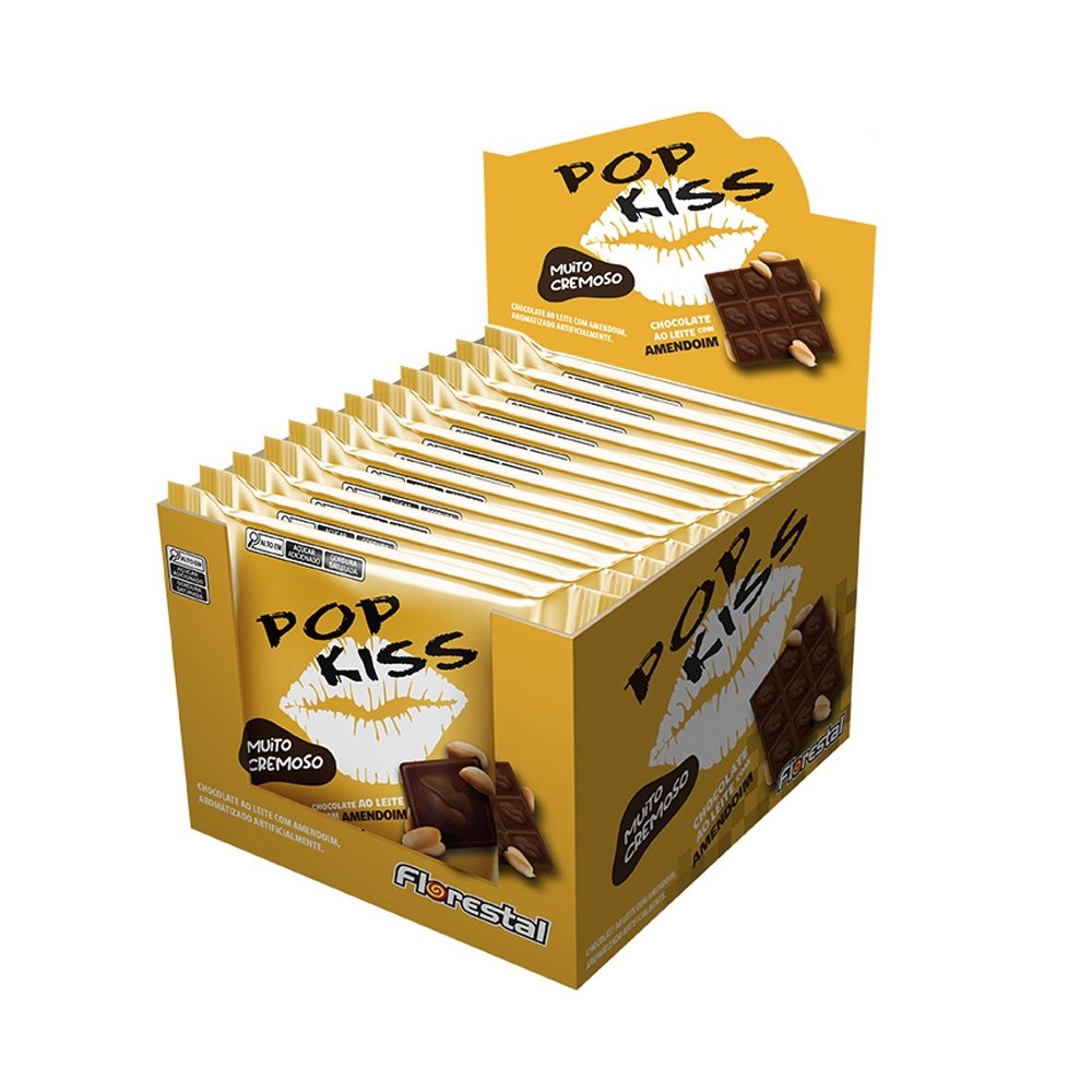 Chocolate Pop Kiss ao Leite com Amendoim 60g - Embalagem com 12 Unidades