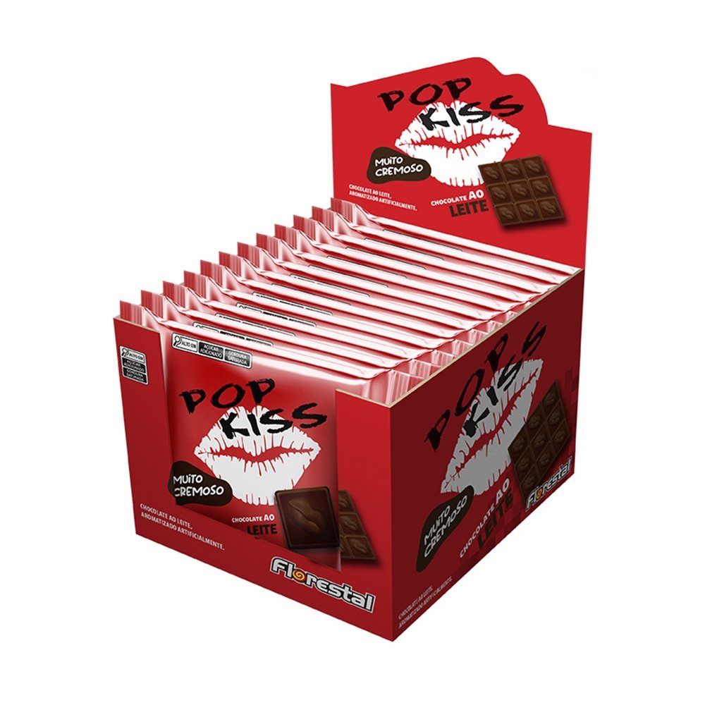 Chocolate Pop Kiss ao Leite 60g - Embalagem com 12 Unidades
