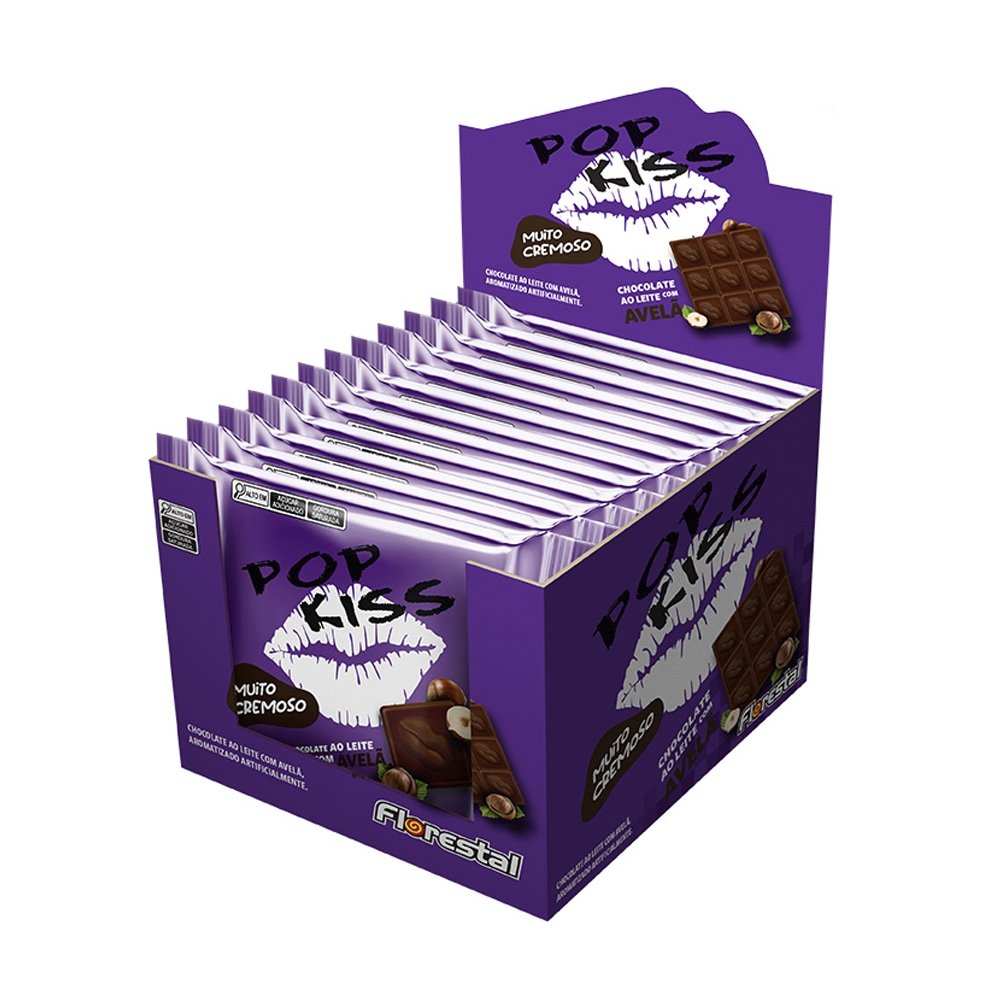 Chocolate Pop Kiss ao Leite com Avelã 60g - Embalagem com 12 Unidades
