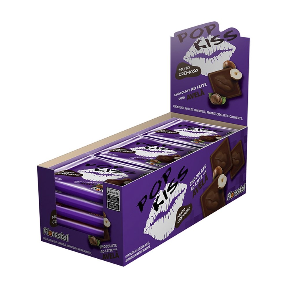 Chocolate Pop Kiss ao Leite com Avelã 20g - Embalagem com 15 Unidades