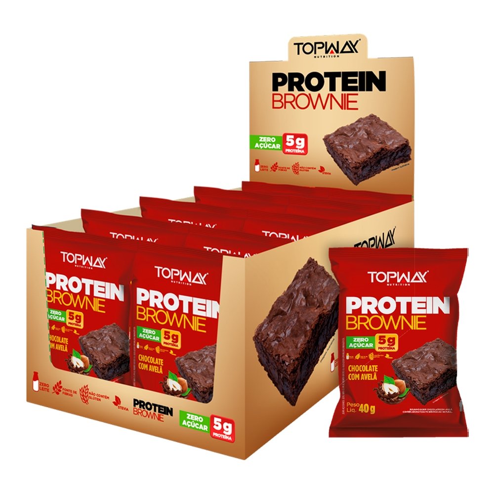 Brownie Topway com Proteína Chocolate Avelã 40g - Embalagem com 10 Unidades