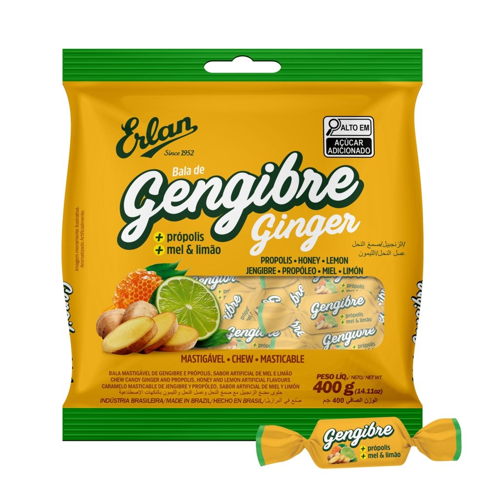 Bala Erlan Mastigável Gengibre 400g