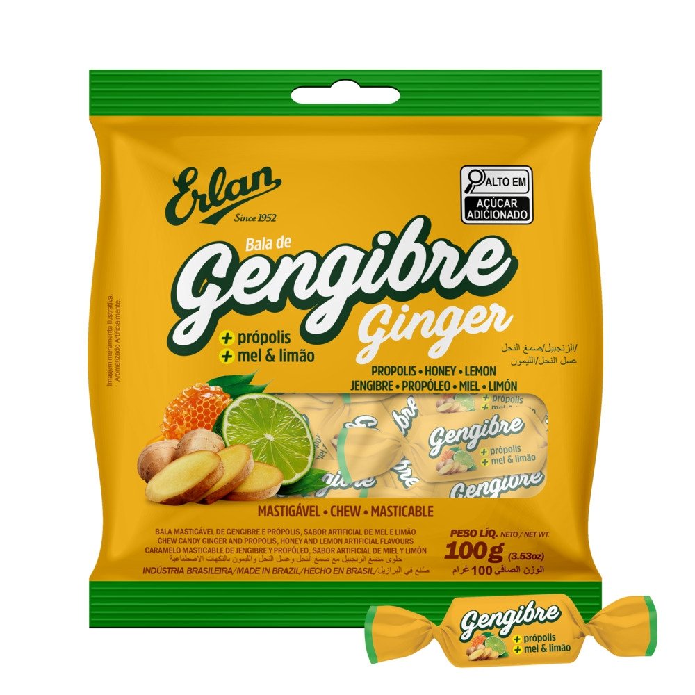 Bala Erlan Mastigável Gengibre 100g