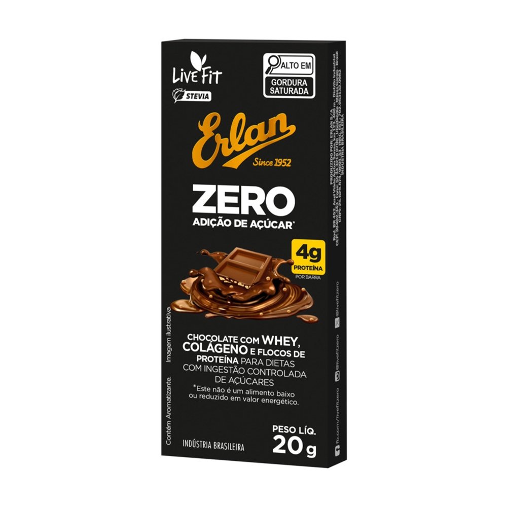 Chocolate Erlan Zero Açúcar com Whey Protein 20g - Embalagem com 12 Unidades