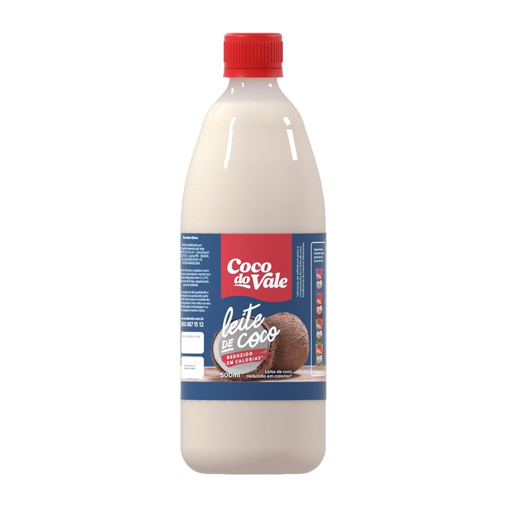 Leite de Coco Coco do Vale - Reduzido em Teor de Gordura Vidro 500ml - Embalagem com 12 Unidades