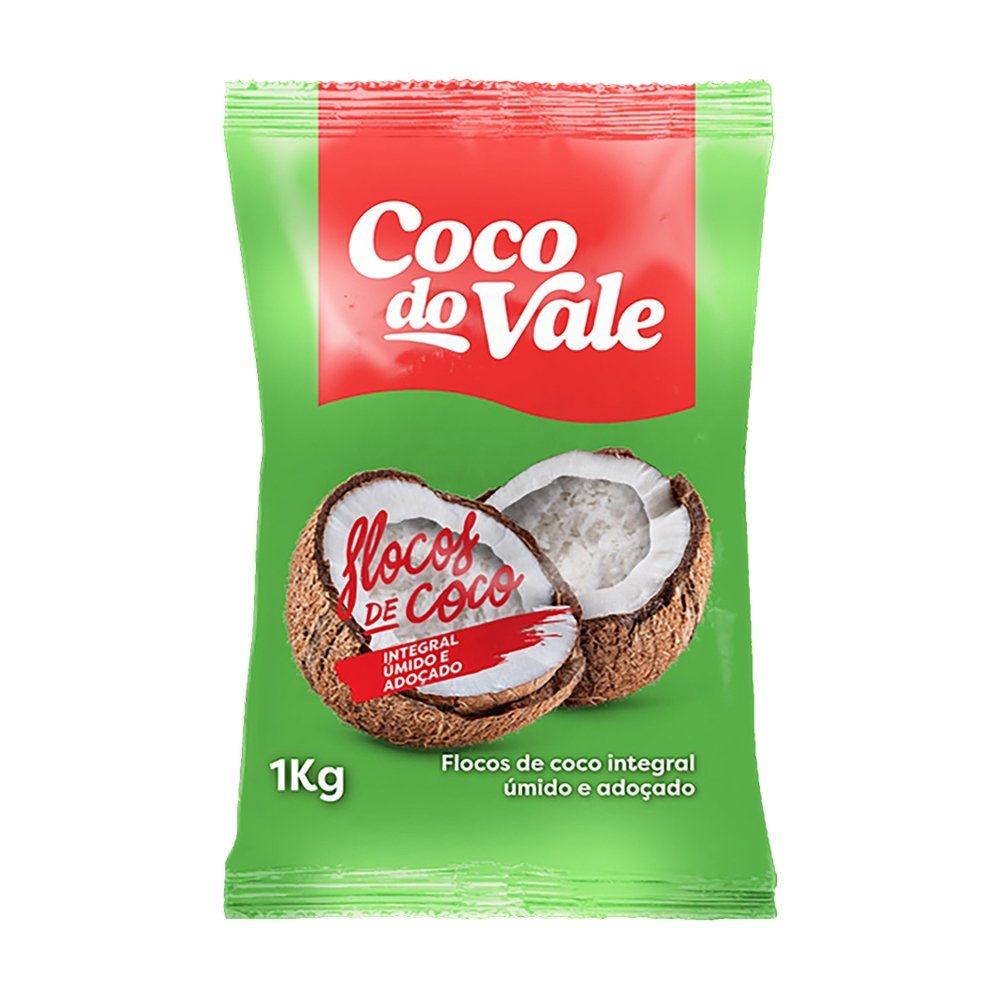 Coco em Flocos Coco do Vale Úmido e Adocicado 1kg - Embalagem com 10 Unidades