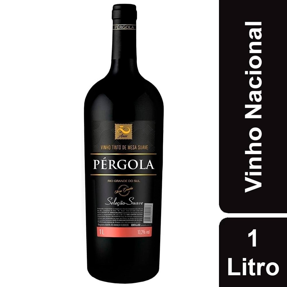 Vinho Nacional Tinto Suave Garrafa 1 Litro Pérgola eFácil