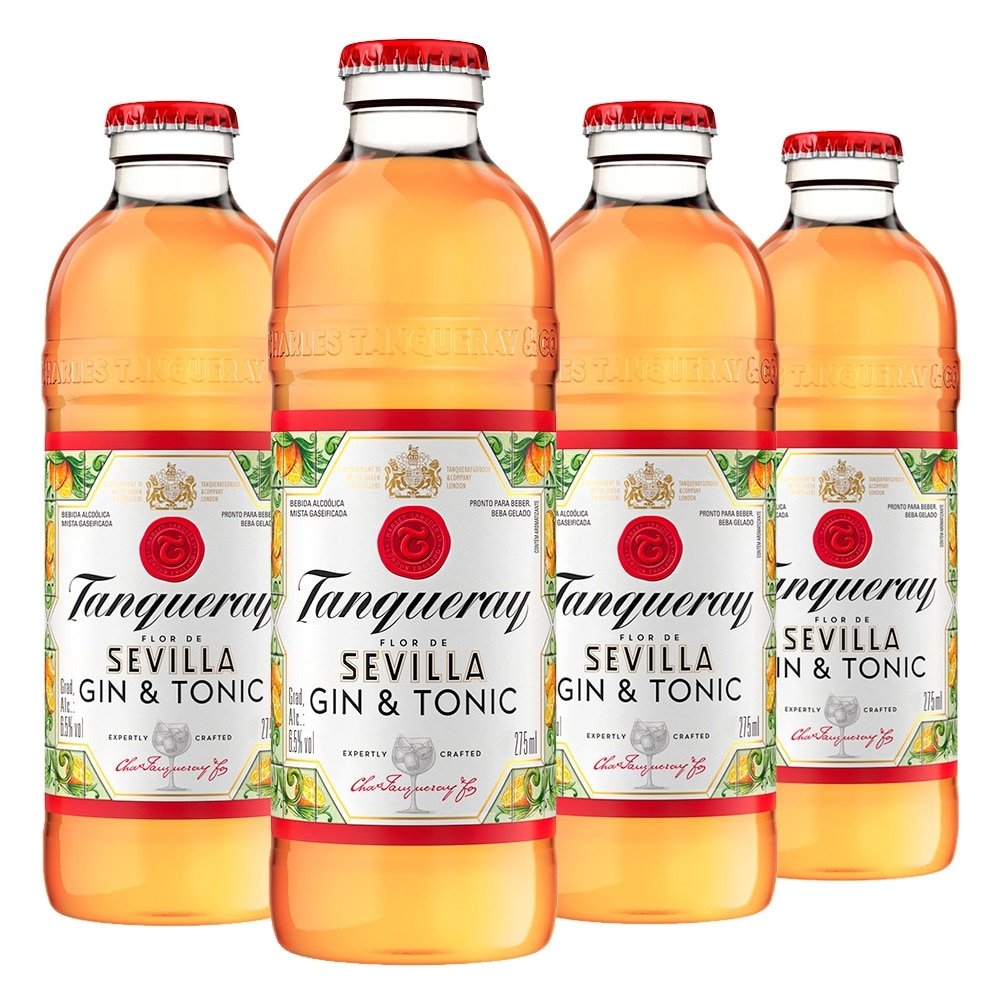 Gin e Tonic Tanqueray Flor de Sevilla 275ml Embalagem com 4 Unidades