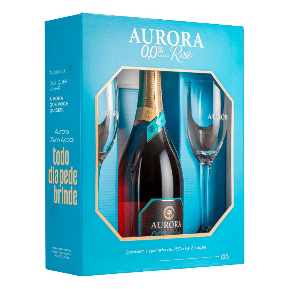 Espumante Aurora Rosé Zero Álcool 750ml + 2 Taças