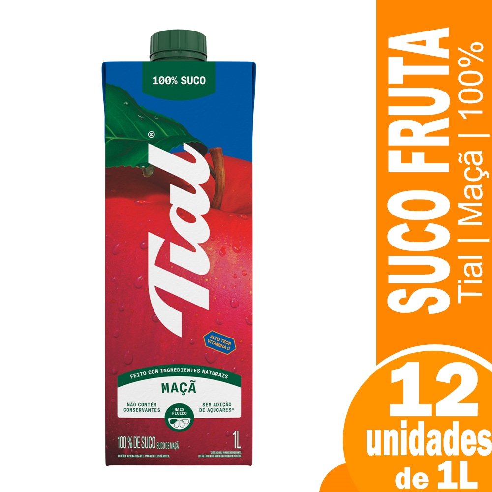 Suco Tial 100% Maça 1L - Embalagem com 12 Unidades